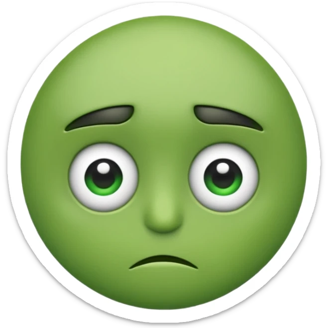 Can you make a green emoji. the eyes looking to the left and has a frown sticker