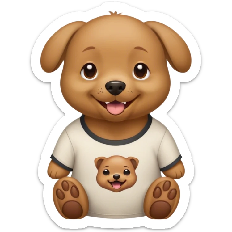 Small brown dog with short hair wearing a shirt that says “bear”, laughing tears  sticker