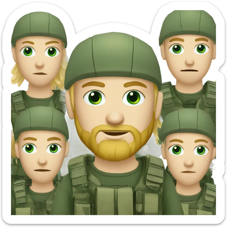 ukrainian military blonde man with a beard with green eyes with blue viking paint on the face  sticker