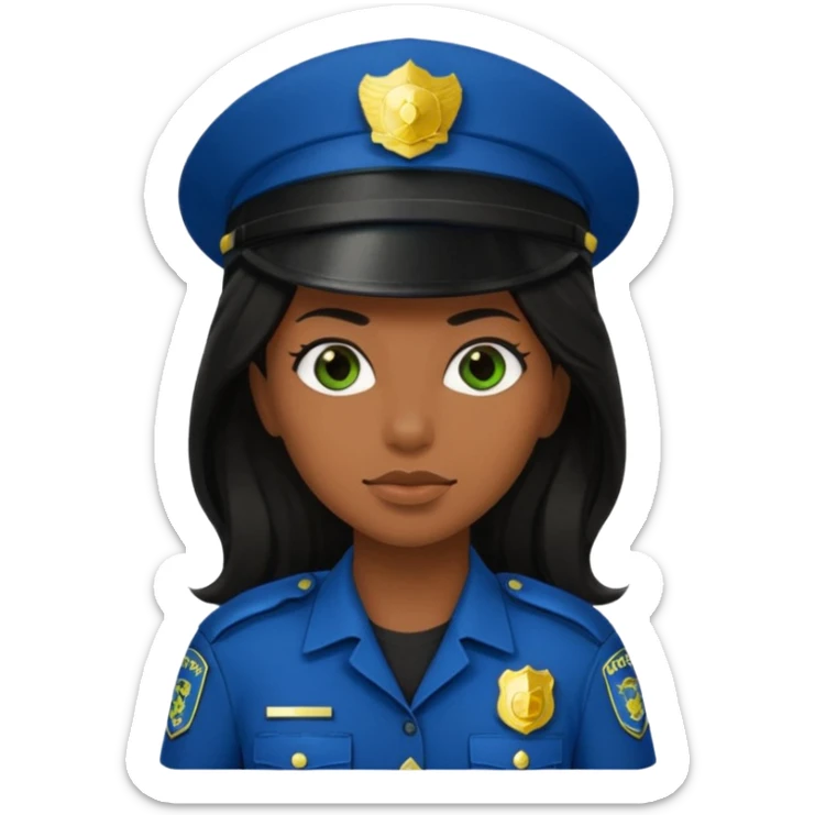 Female POLICE IN green, long black hair, brown skin sticker