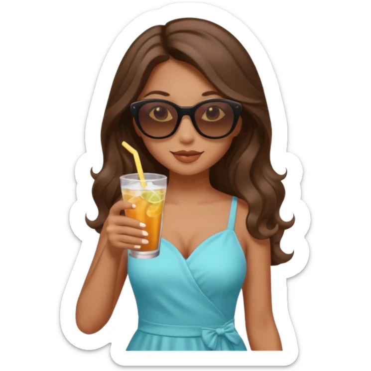 chill girl long curling hair in drink holders with sunglasses dikkine dress sticker