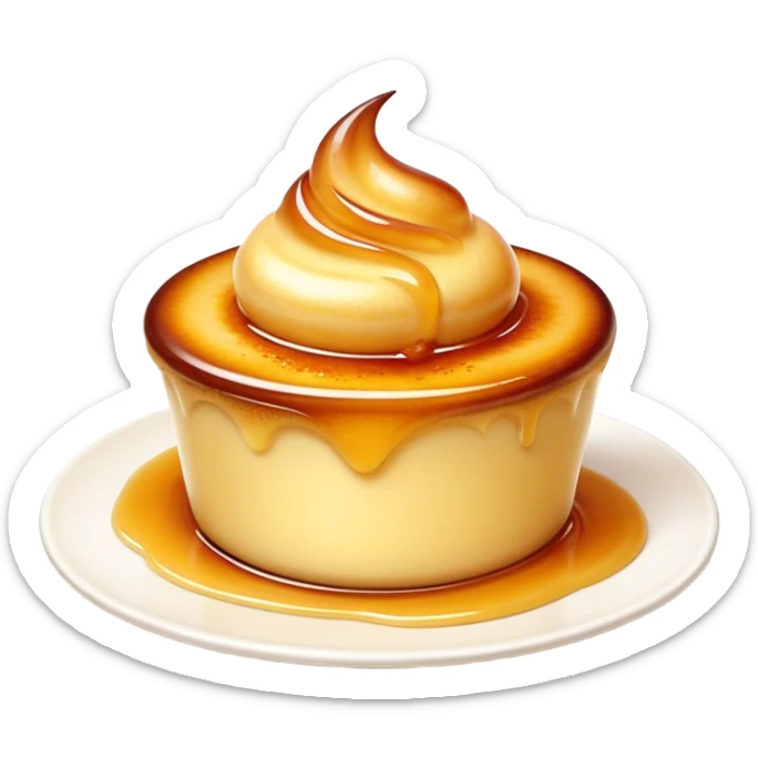 Cinematic Realistic Cr√®me Br√ªl√©e Dessert Emoji, depicted as a rich custard with a perfectly caramelized sugar top rendered with exquisite textures and warm, inviting lighting. sticker
