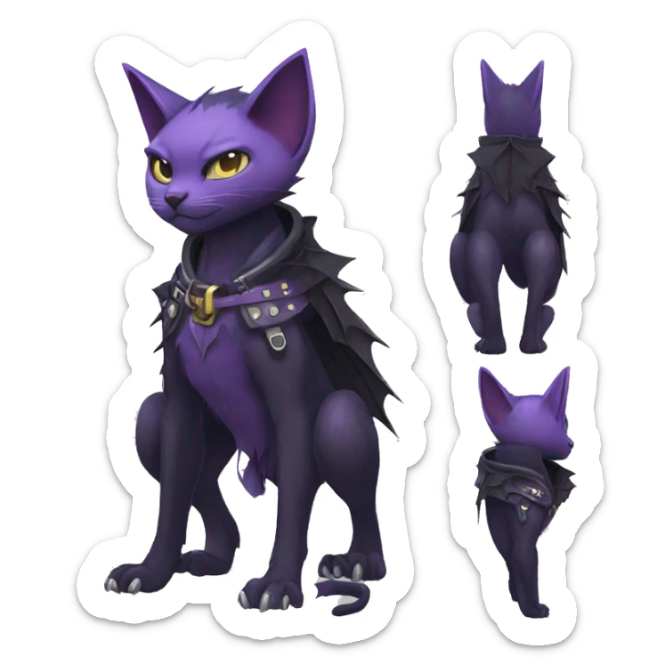 cool edgy black punk Purple nargacuga-bat-cat-Fakemon collar full body sticker