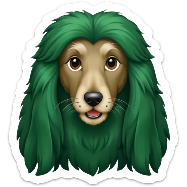 dark green dog extra furry afghan hound. The dog fur is totally dark green sticker
