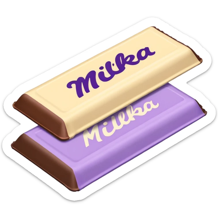 emoji style flat illustration, pastel lilac Milka chocolate bar, beige pink yellow accent tones, light grain, no background, pinterest sticker aesthetic sticker