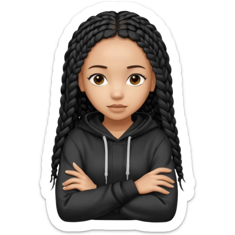 African American light skin girl with long black box braids wearing a plain black hoodie  with arms folded sticker