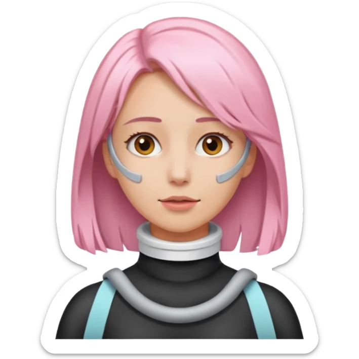 Woman with light pink shoulder length hair and neck brace sticker