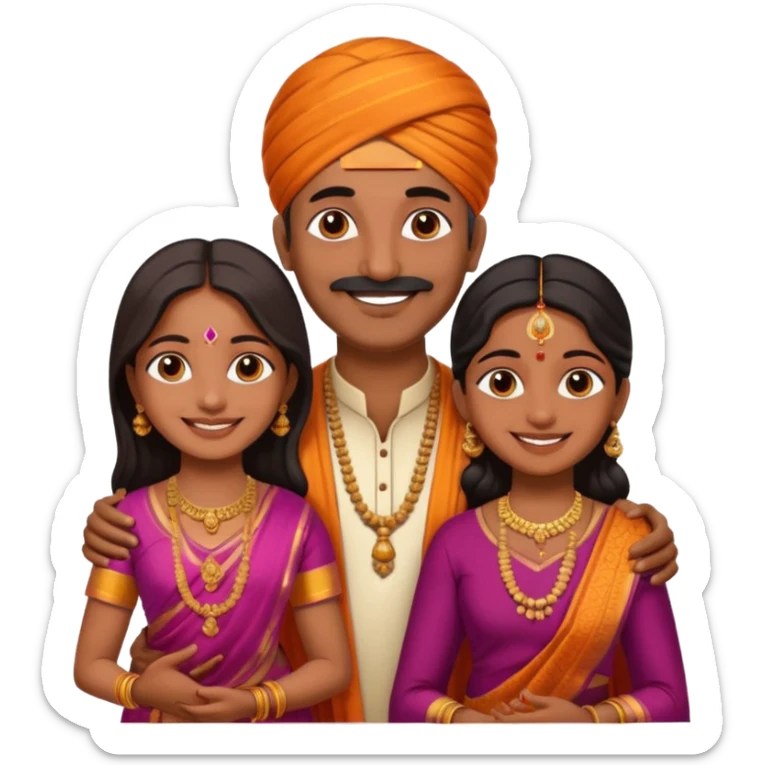 South indian hindu family with a 70 years old father and mother and one 40 years old daughter. They wear a traditional dress. They are smiling. sticker