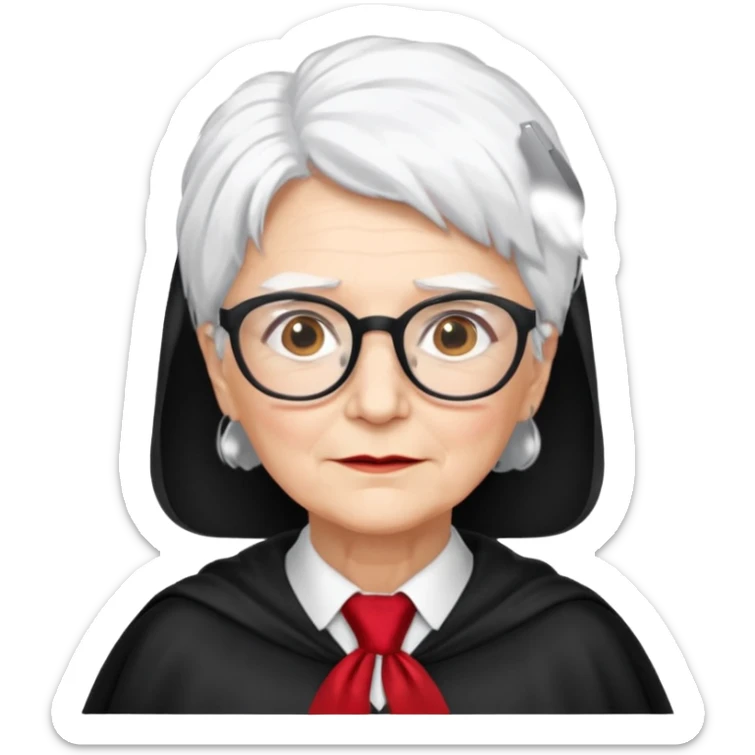 An older woman with glasses and white hair, in a red tie and black cape (might resemble Professor McGonagall). sticker