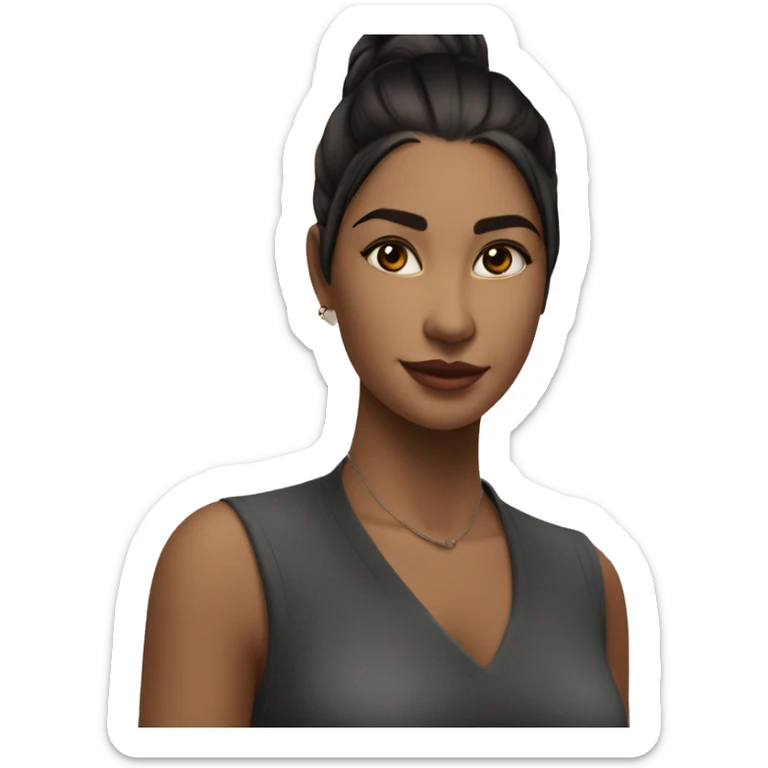 menina morena de quadril largo, cintura fina,pose em pé casual, vestido terninho elegante preto sticker