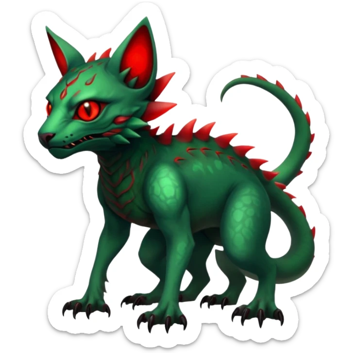 Cool Edgy Green Red ethereal badass Fionbri-Vernid-Trico-animal-creature full body sticker