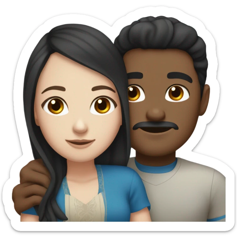 Mexican man with brown eyes hugging white girl with black hair and blue eyes sticker