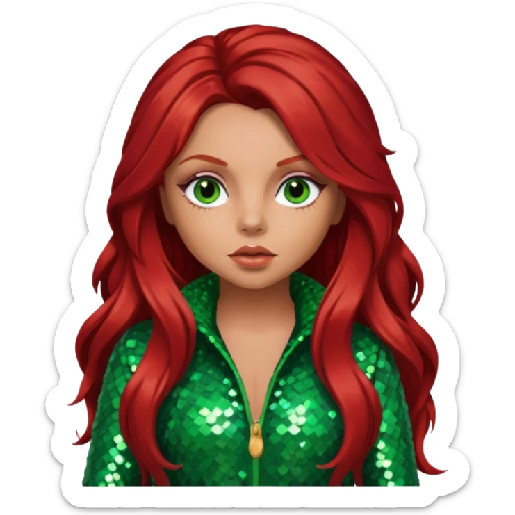 Jesy Nelson from Little Mix with long red hair, green sequin outfit sticker