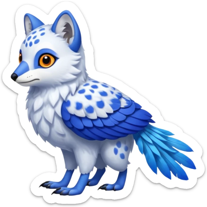Arctic-Fox-Snow-Leopard-Blue-Tang-Fish-Hyacinth-Macaw-Fakémon-fusion-hybrid-animal-creature, full body sticker