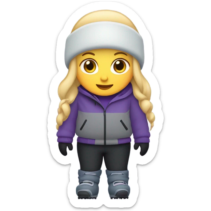 Chubby female long blonde hair skier with purpley-grey jacket and black pants showing whole body in high resolution sticker