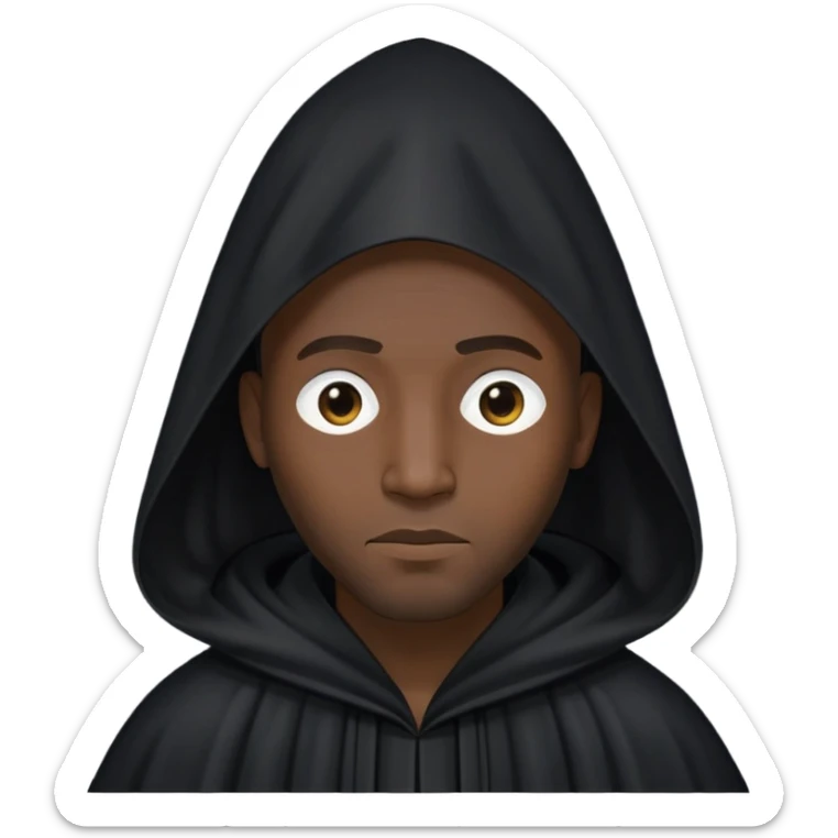 mask black smoke Black man wearing long black robe with tall, pointed hood. Entire face fully covered by black cloth, no facial features visible, only two small eye holes cut into the fabric. sticker