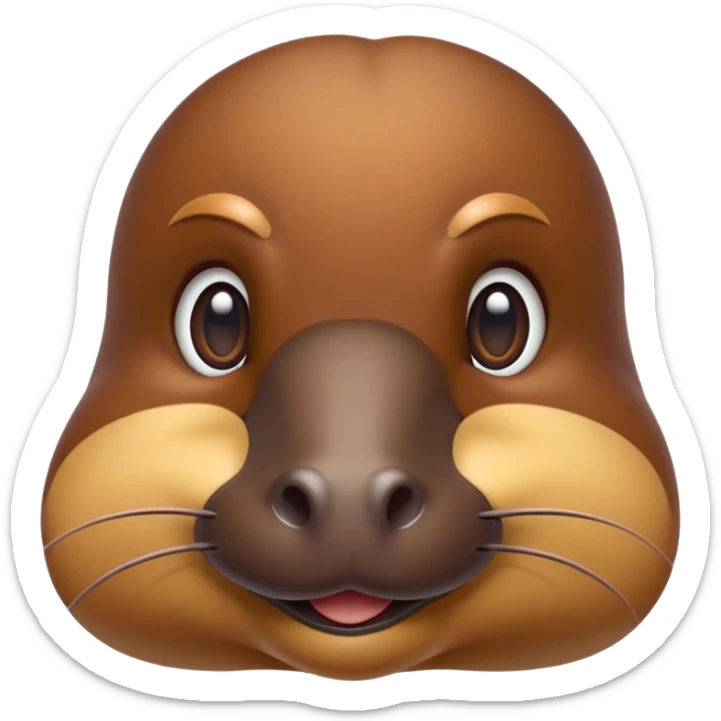 Cinematic Noble Platypus Portrait Emoji, Poised and regal, with a uniquely streamlined build and a sleek, well-groomed brown fur, a distinctive flat duckbill and broad, beaver-like tail, deep-set soulful eyes full of wonder, Simplified yet sharp and sophisticated features, highly detailed, glowing with a soft, dignified glow, high shine, intelligent and enigmatic, stylized with an air of aquatic curiosity, focused and attentive, soft glowing outline, capturing the essence of a watchful and confident oddity, so majestic it feels as though it could glide out of the screen with effortless authority! sticker