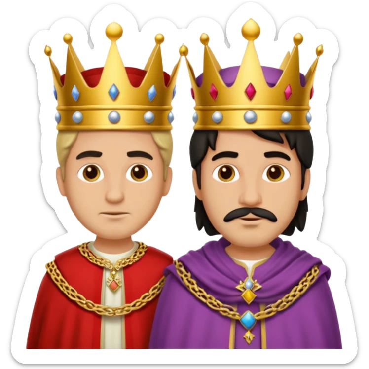 two kings with neutral expressions not too detailed but also not two simpel
they should look alike but with other colored clothing sticker