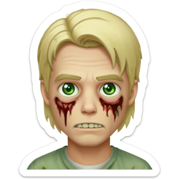 handsome male zombie with blonde mid-length hair and green eyes, iOS-style emoji sticker