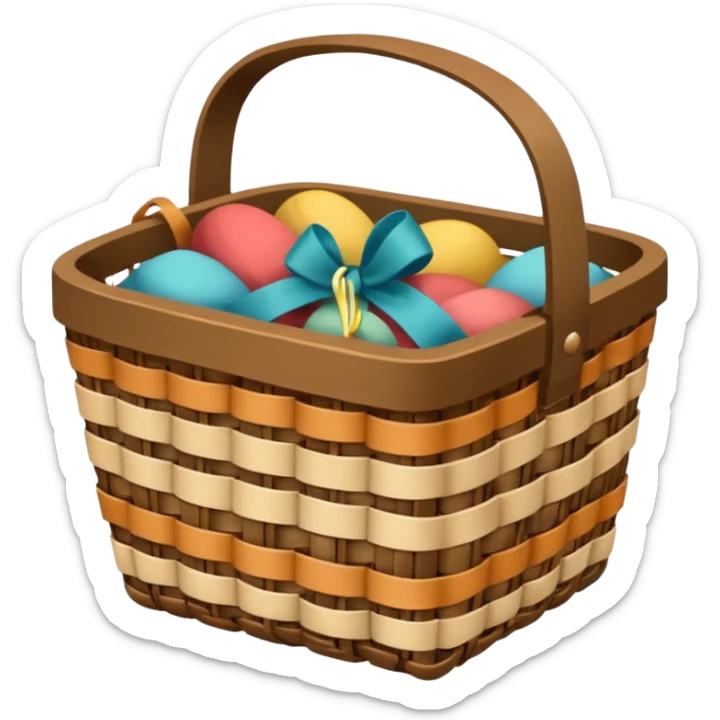 Cottagecore vintage basket, with cute ribbon in earthy shades. No emoji faces, no emoji icons. sticker