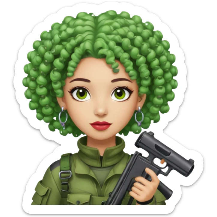 green curly haired painitball player with big earrings guy shot with colors sticker