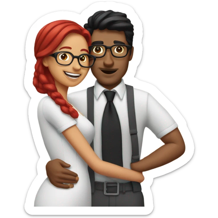Couple kissing Mediterranean man with black hair and woman with red hair glasses sticker