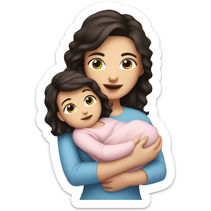 mom holding newborn baby girl with blue eyes and white skin baby dark hair white skin newborn girl pink sticker