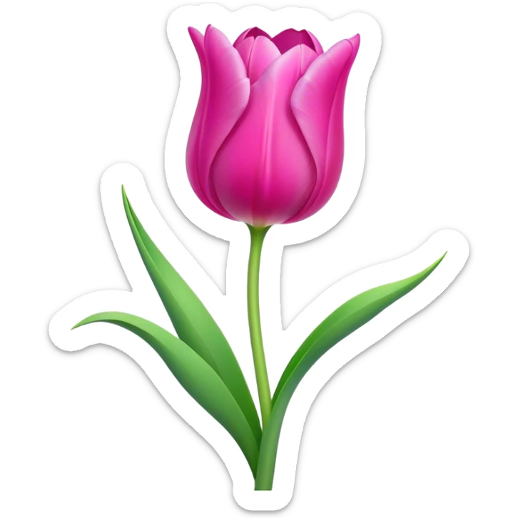 Cinematic Realistic Tulip Emoji, Elegant and simple, with soft, smooth petals in shades of pink and purple, gently curved and reaching upward. The slender green stem contrasts against the delicate bloom, while surrounding greenery adds a peaceful touch. Soft glowing outline, capturing the essence of springtime beauty and grace in a delicate tulip. sticker