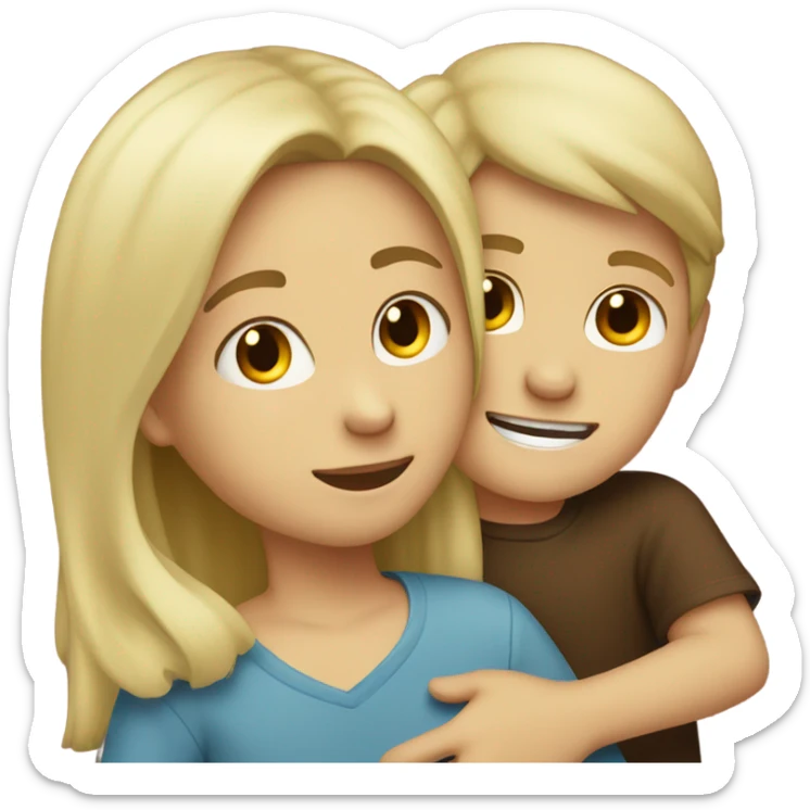girl with blonde hair hugging a boy with brown hair  sticker