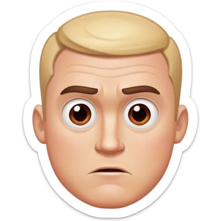 Mr incredible head without eye mask or suit but with haircut and straight face and the background along with him being ever so slightly deepfried and he got brain trauma that his head got flattened and his forehead his almost nonexistent sticker