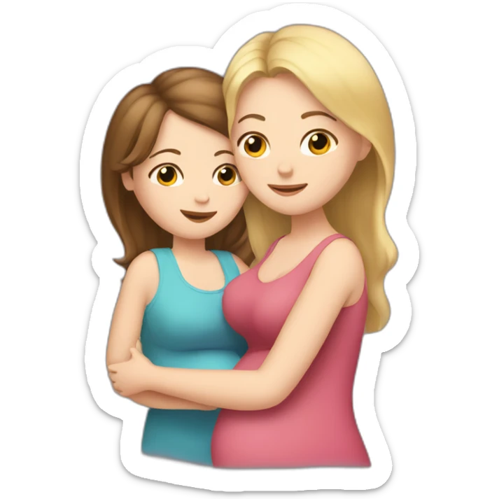 Girl with Brown Hair gives a hug to a pregnant Girl with blond Hair sticker