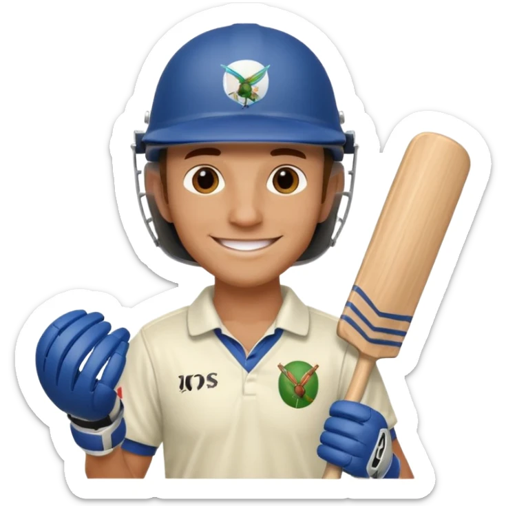 i want a emoji suitable for a logo s well.
it should contain a man holding cricket bat and is wearing all the cricket accessories sticker