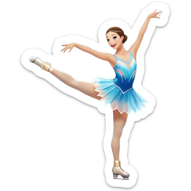 An icon of a theatrical ice show with close-up costumed figure skater performing a dramatic scene on a glowing ice stage. Spotlights, colorful scenery, and a cheering audience in a grand arena convey the magic and artistry of the ice performance. Transparent background included. sticker
