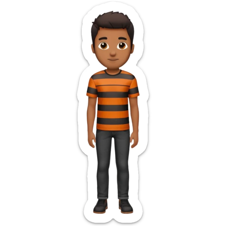 brown man wearing burnt orange and white vertically striped shirt and black jeans sticker