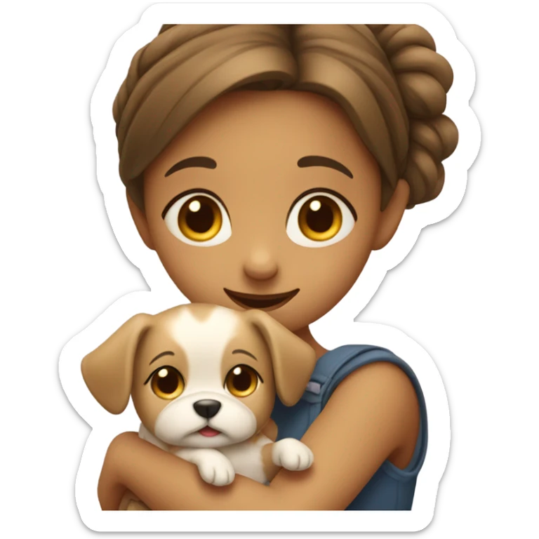 Please create a girl who hugs her pet doggie. The girl has a cute face and so does the doggie. sticker