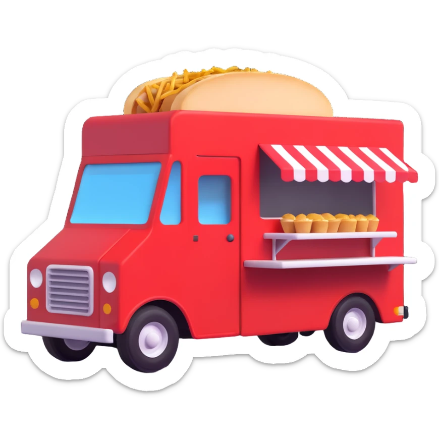 generate me a 3D red truck icecream food truck sticker