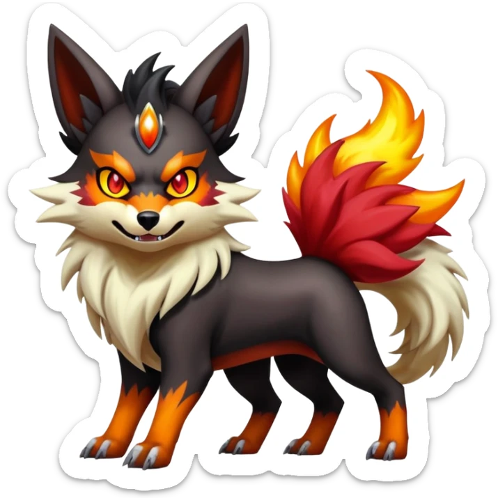 Shiny Gothic Exotic Punk’ish Cool Colorful Epic Futuristic Houndoom-Arcanine-Zorua-Torracat-Pokémon-Fakémon-hybrid-creature sticker