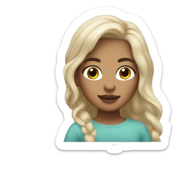 caucasian girl with blonde hair and brown eyes with macbook and iced latte sticker
