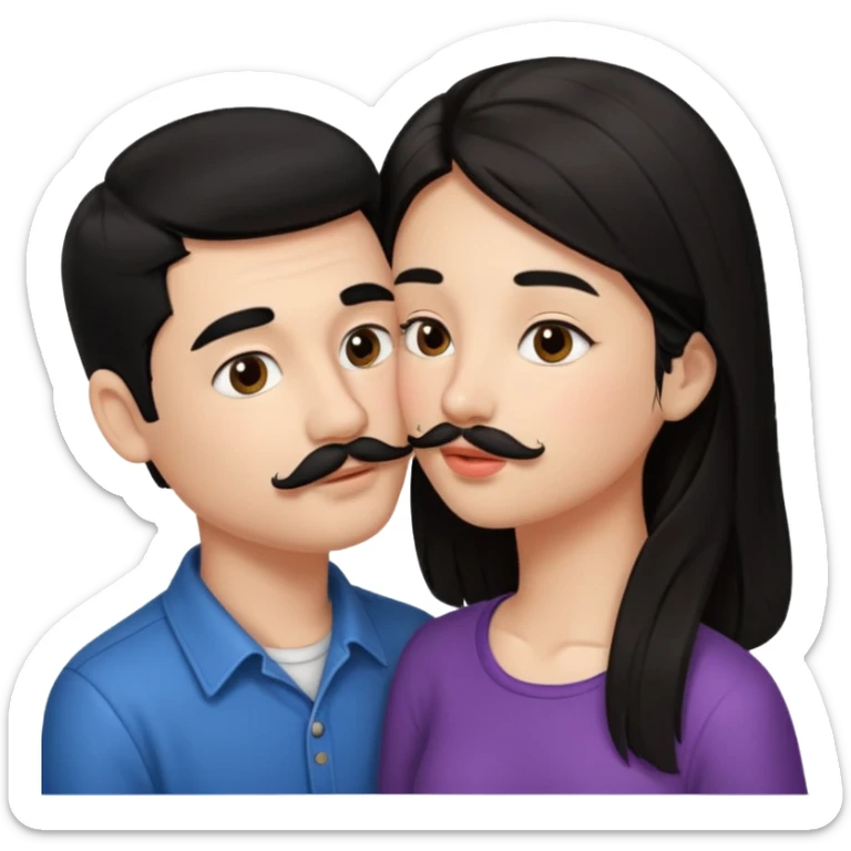 boy with black hair and mustache kissink girl with brown straight hair sticker