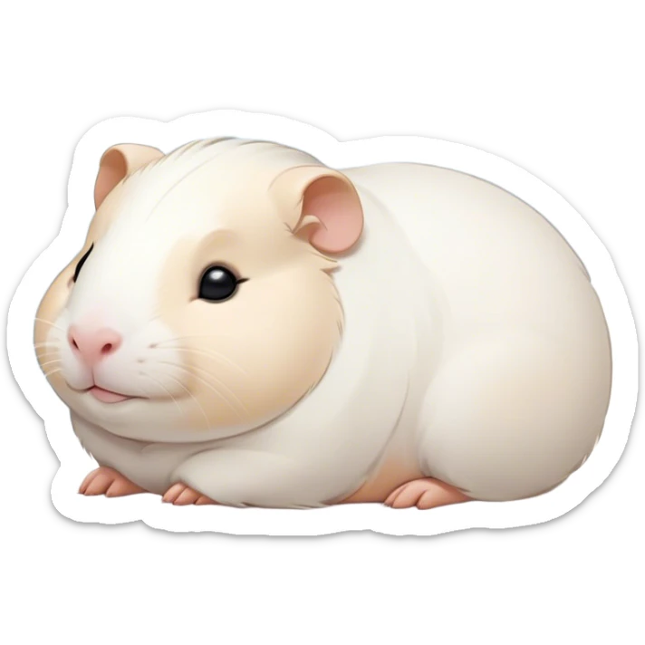 Meme-Worthy Cute Sleeping White Guinea Pig Portrait Emoji, Head resting peacefully with a contented smile, showcasing a delightfully chubby build and a luxuriously soft pure white coat, eyes shut in a serene, cozy nap, Simplified yet hilariously adorable features, highly detailed, glowing with a soft, drowsy light, high shine, relaxed and utterly lovable, stylized with an air of playful laziness, bright and heartwarming, soft glowing outline, capturing the essence of a comically sleepy guinea pig, so meme-worthy it feels like it could instantly become the next viral sensation of adorable slumber! sticker