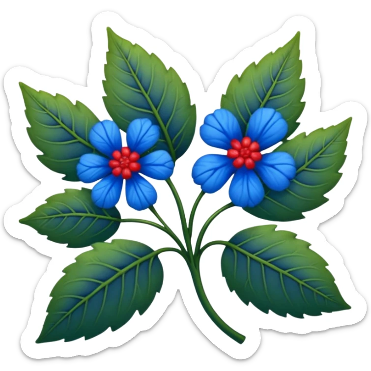 dull green leaves & red & blue flowers filigree design, leaf shapes, flower shapes, nature shapes, toxic nature, toxic plants sticker