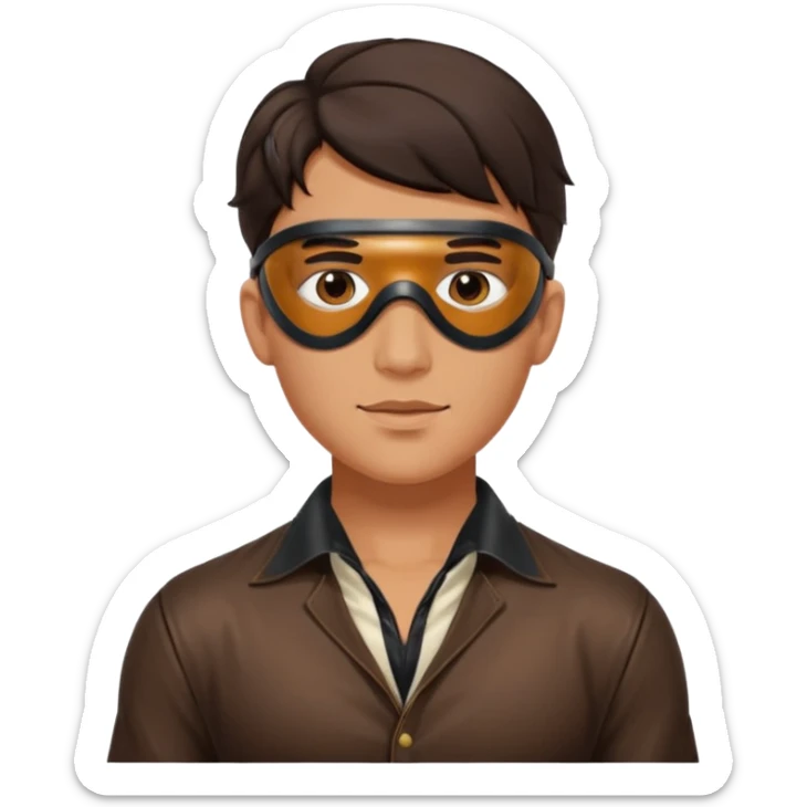 brunette young adult man with leather eye mask and leather halter neck blouse sticker