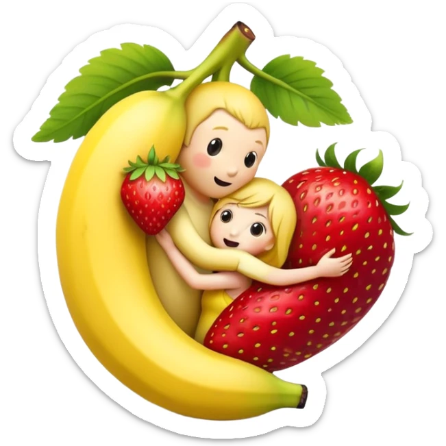 banana hugs and kisses strawberry. banana shopulb be male, masculine; and strawberry - female, cute, juicy sticker