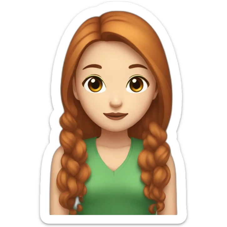 asian girl with long brownish-orange hair and brown eyes holding a black cat with green eyes  sticker