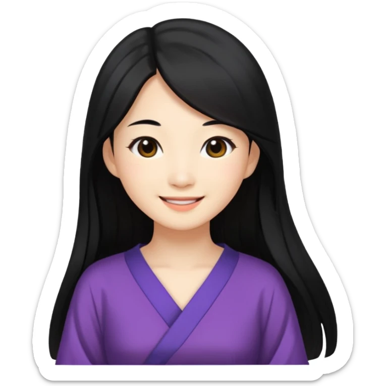 Asian women from japan wearing a dress with black long hair sticker