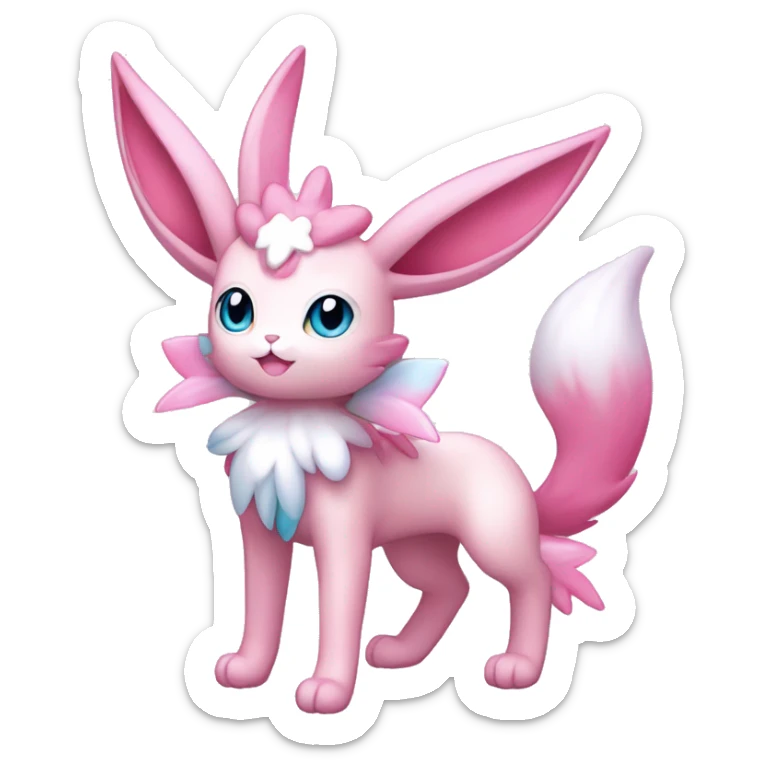 Shiny Pink Sylveon-Fairy-type-Fakémon-Cat full body sticker