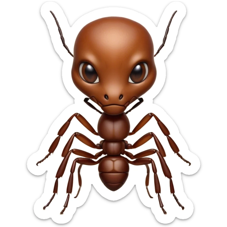 Cinematic Realistic Noble Ant Portrait Emoji, Poised and industrious, with a compact, meticulously segmented body covered in smooth, natural brown exoskeleton and focused, determined eyes rendered in lifelike detail, high shine, intelligent and resilient, styled with an air of urban diligence, focused and attentive, soft glowing outline, capturing the essence of a watchful and confident ant that appears ready to march out of the screen with unwavering authority! sticker