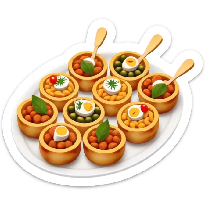 Tapas (4 Pintxos) Cinematic Realistic Tapas Dish Emoji, depicted as an assortment of 4 pintxos elegantly arranged on a plate, rendered with lifelike textures and vibrant, inviting lighting. sticker