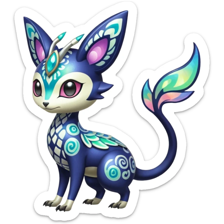 Shiny Colorful Futuristic Ornate Oriental Painted Asian Vernid-Trico-Meloetta-Latias-Koraidon-Peppercat-Protogen-Pokémon-Digimon-Fakémon-fusion-hybrid-creature sticker