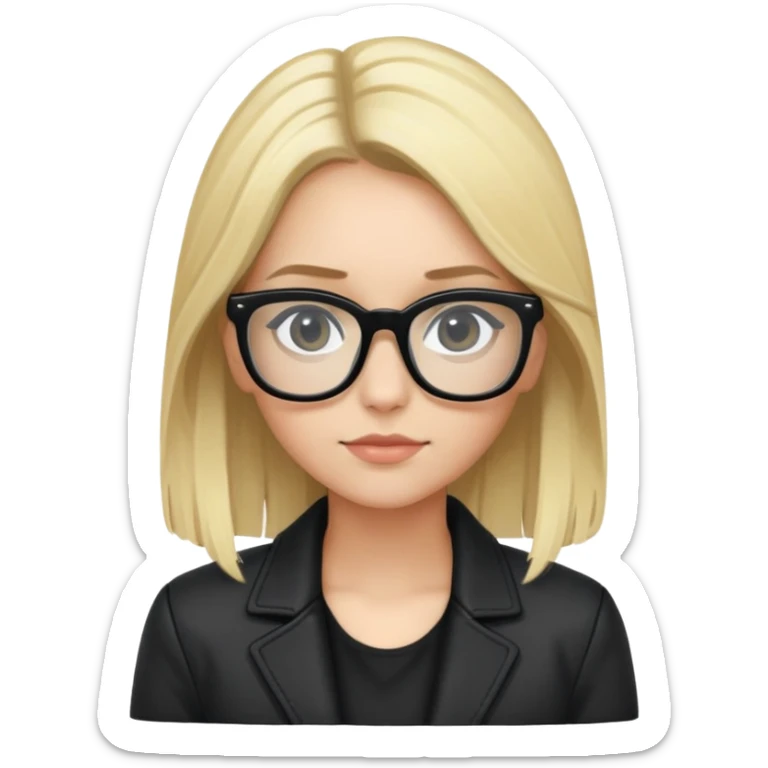 Clara galle girl with black jacket , blonde hair long , and black glasses  sticker